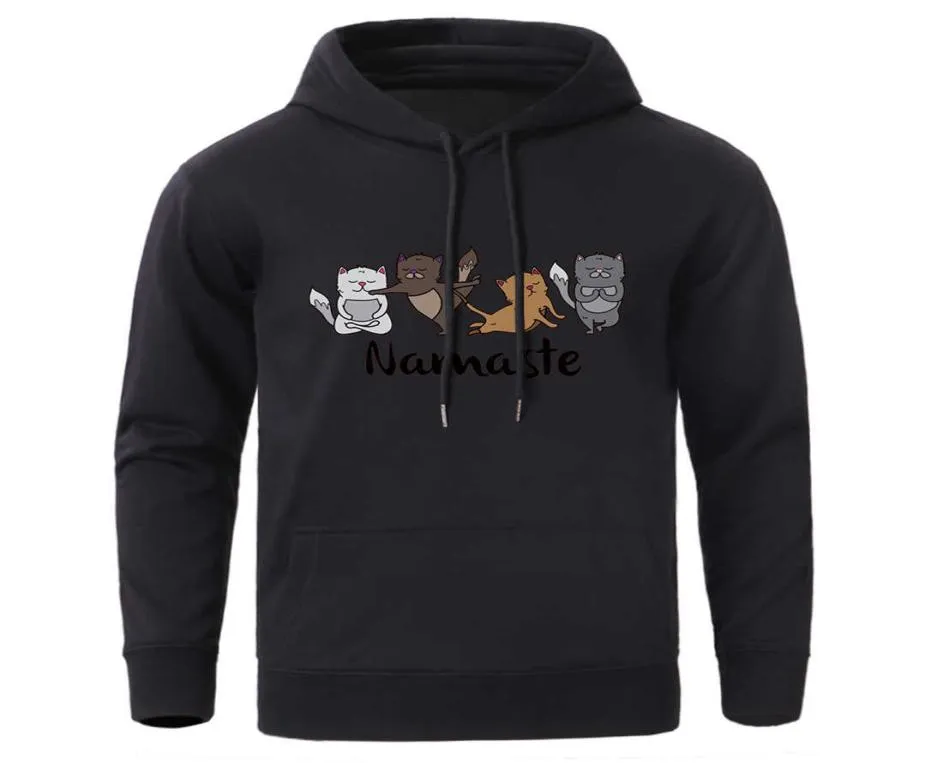 Kawaii karikatür kedileri baskı hoodies sweatshirts adam polar sıcak gündelik kapüşonlu eşofman