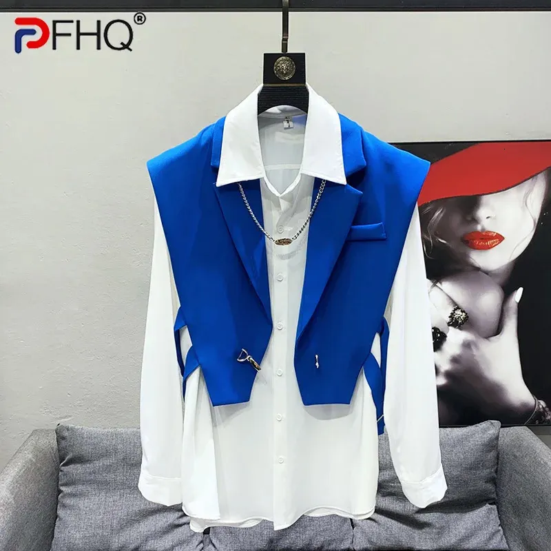 PFHQ Design di nicchia Gilet con colletto Gilet Moda uomo Abbigliamento pieghevole Gilet senza maniche originale di alta qualità Giacca elegante 240228