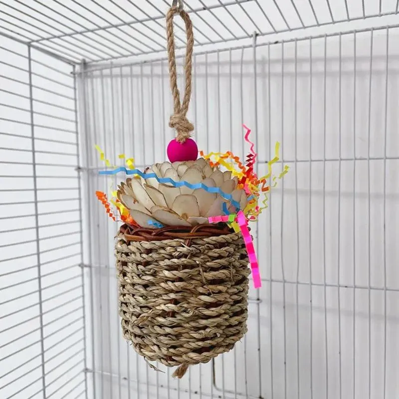 Autres fournitures d'oiseaux jouet avec crochet pour une installation facile matériau naturel à mâcher petit perroquet moyen cage de recherche de nourriture pour animaux de compagnie