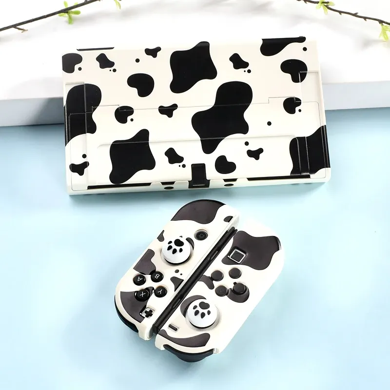 Cases For Nintendo Switch Oled Game Case Black White Cow Grain Console Hard PC Shell Protective Case Cover for Switch Oled Accessories