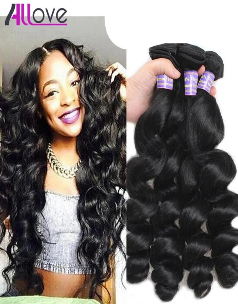 Allove 10A Loose Wave 3 Bundles Brazilian Hair Peruvian Loose Wave Cheap Malaysian Human Hair Extensions Indian Whole86893724633408