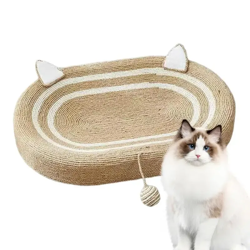 Mats Cat Scratch Pad Oval Cat Scratch Bed with Ball Toys Cat Nest Woven Supplies For förhindrar katter från att förstöra hemmet