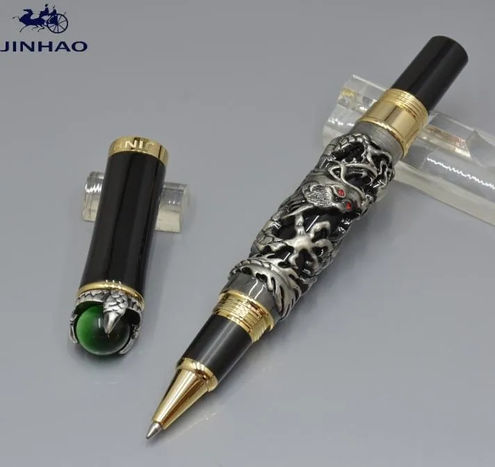 Роскошная брендовая ручка JINHAO, черная, золотистая, серебряная, с рельефами дракона, шариковая ручка-роллер, высококачественные офисные школьные принадлежности, гладкая ручка для письма Opti5853564