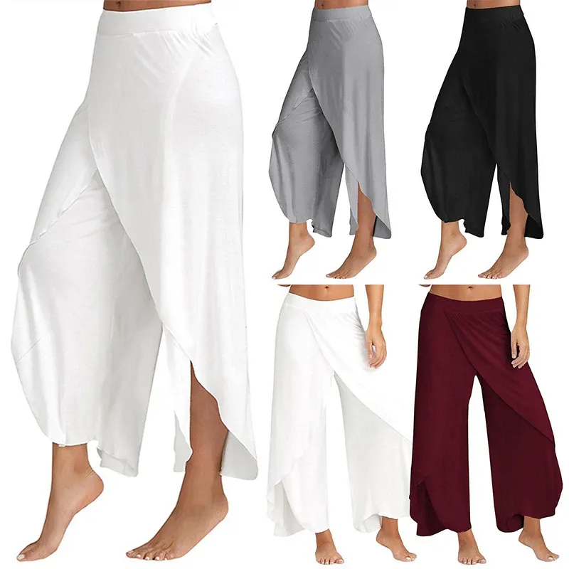 Roupa Mulheres Pontas de perna larga Pontas de fitness solto ioga calça dividida Mandala Pontas de perna aberta Comfort Gypsy Hippie Aladdin Harem calça