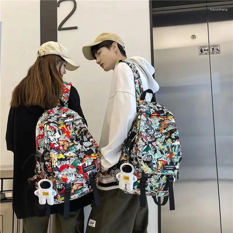 Skolväskor Mochila Escolar Harajuku Para Hombre Y Mujer Morral Con Estampado de Grafiti Bolsa Libros Bolso Nailon Ordenador