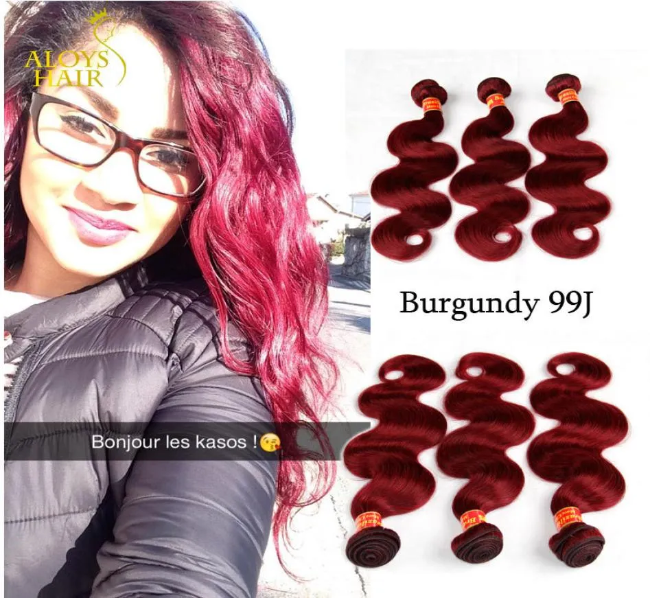 Burgundy Brezilyalı Bakire Saç örgüler BOGE DALICI VAR VIRGAY Peru Malezya Hint Remy İnsan Saç Uzantıları Şarap Kırmızı 99J T3749308