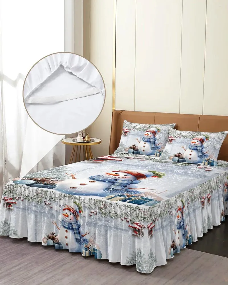 Bed Skirt Christmas Snowflake Snowman Holly Fir Tree Fitted Bedspread With Pillowcases Mattress Cover Bedding Set Sheet