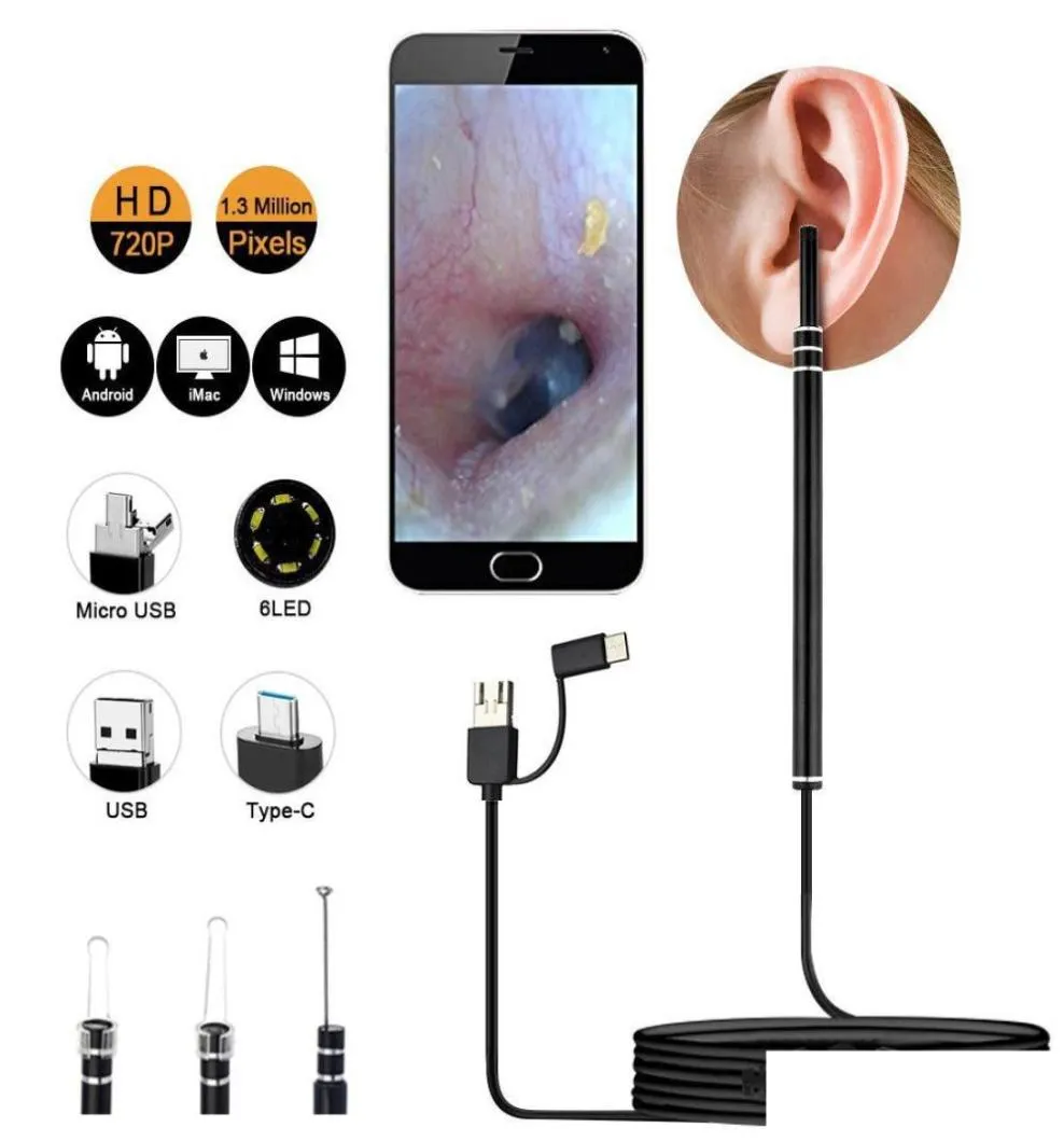 Fourniture de soins des oreilles Epack dans le nettoyage des oreilles Endoscope cuillère Mini caméra sélecteur élimination de la cire bouche visuelle nez Otoscope support Android Pc3009376