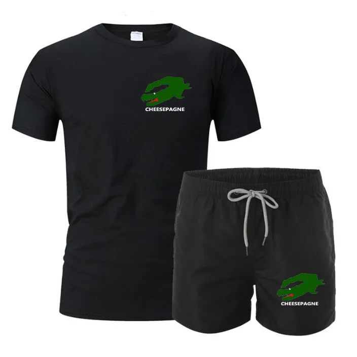 Neue Kleidung Herren Sommersport Markenlogo Druckset bequemes und atmungsaktives Laufset Fitness Sportbekleidung T-Shirt Shorts schnell trocknendes zweiteiliges Set