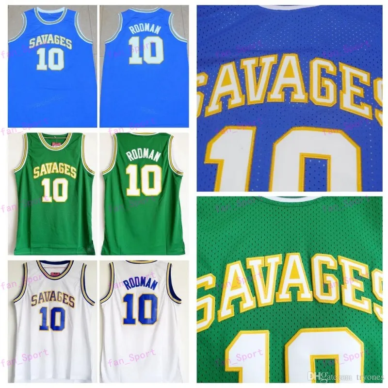 NCAA College Oklahoma Savages High School Dennis Rodman Basquete Jersey 10 Man University Team Cor Verde Azul Branco Para Fãs Esportivos Camisa Respirável