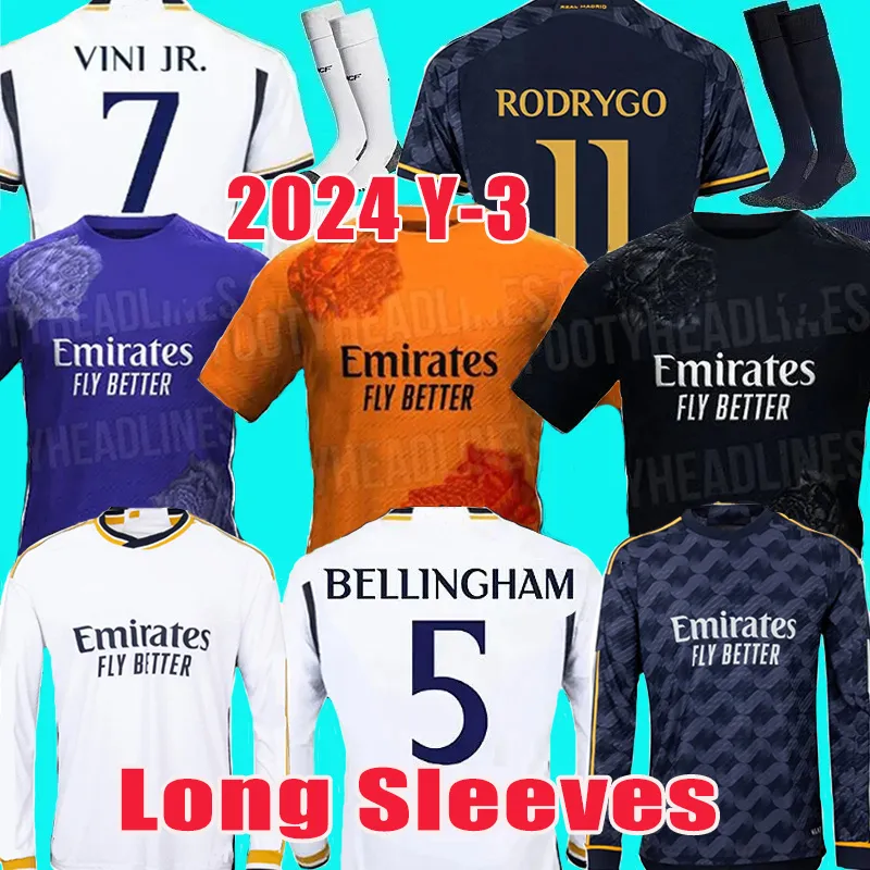 Bellingham voetbaltruien Real Madrids Vini Jr Rodrygo Modric Long Sleeve Kit 23 24 Camavinga Tchouameni Vaerde Kids voetbalshirt Kits Kits