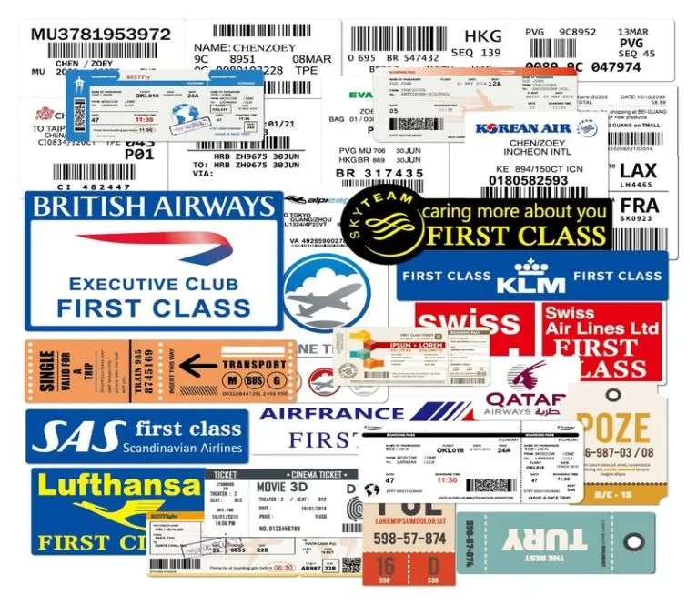 2Set 60pcs Air Boarding Pass Ticket Box Sticker Travel Suitcase Sticker Retro Waterproof Tide Skateboard Sticker5585107