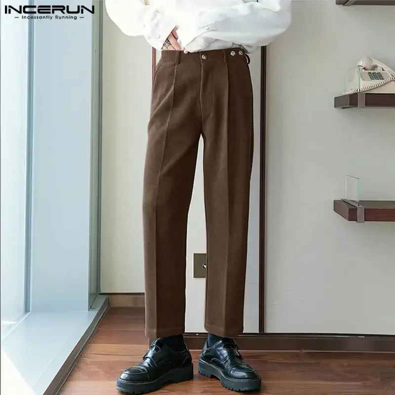 Hosen INCERUN 2023 Koreanischen Stil Männer Hosen Lose Anliegende Gerade Rohr Hosen Stilvolle Heißer Verkauf Männlich Feste Cord Pantalons S5XL