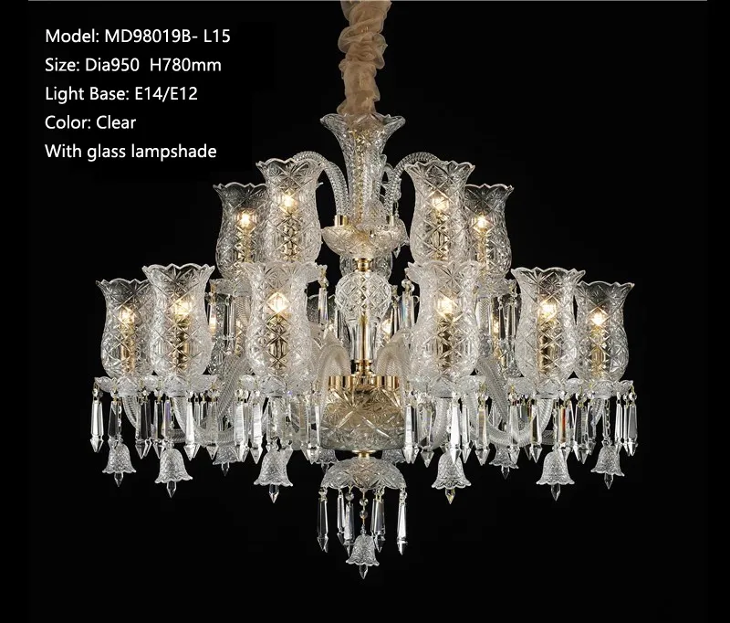 European K9 Crystal Chandelier Light Modern Luxury Clear Pendant Lamp with Glass Lampshade for Living Room Dining Room Foyer