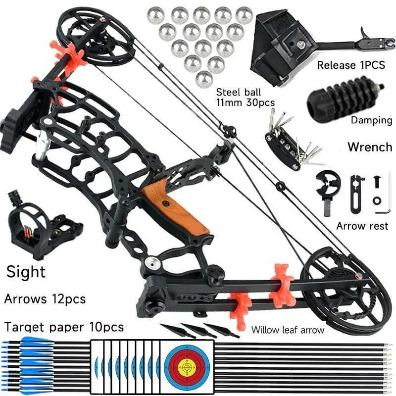 Bow Arrow Compound Bow Archery Sets 30-70lbs Draw Weight Adjustable Steel Ball Shooting Left Right Hand Hunting Bows Adults Beginners Kit YQ240301