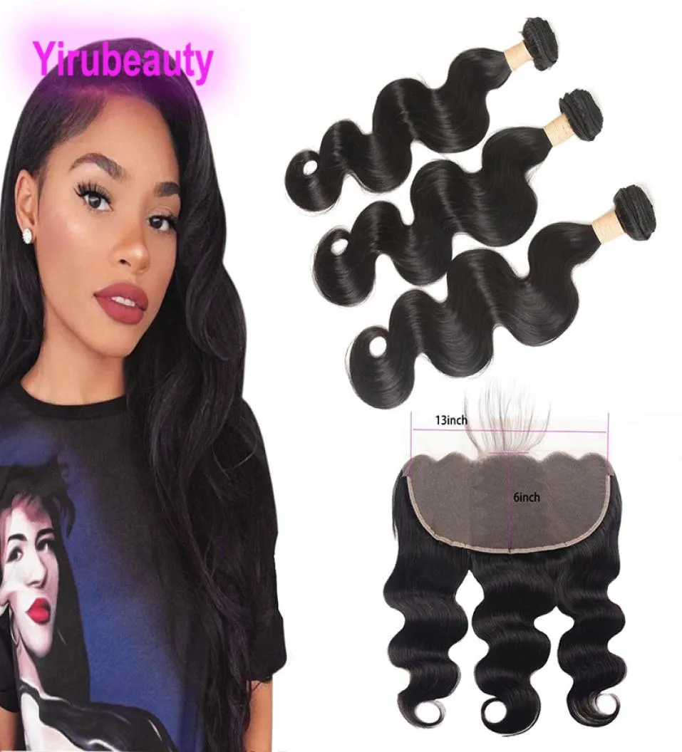 Cheveux vierges indiens 3 faisceaux avec dentelle frontale 13X6 avec cheveux de bébé oreille à oreille extensions de cheveux de vague de corps avec 13 par 6 frontaux 1034008428