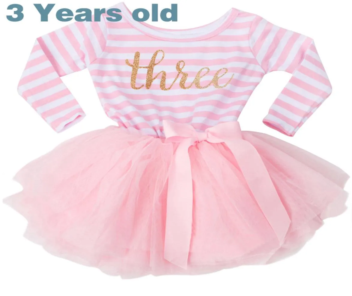 Menina 3 anos vestido de aniversário 2019 criança vestido de manga longa bebê meninas battesimo rosa princesa menina vestidos listrado vestido de baile 6377018