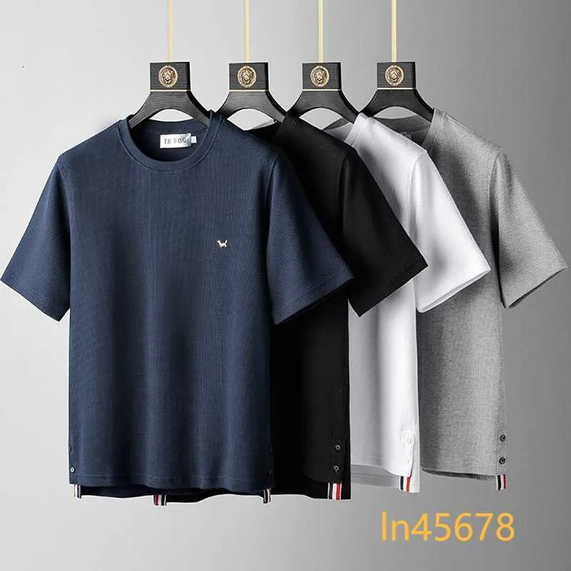 Mens T-Shirts TB Sis Markası Yarım kollu Waffle Çizgili Pamuklu Yaz Yuvarlak Boyun Kısa Kollu T-Shirt Sıradan Trend Çift Wear 2024