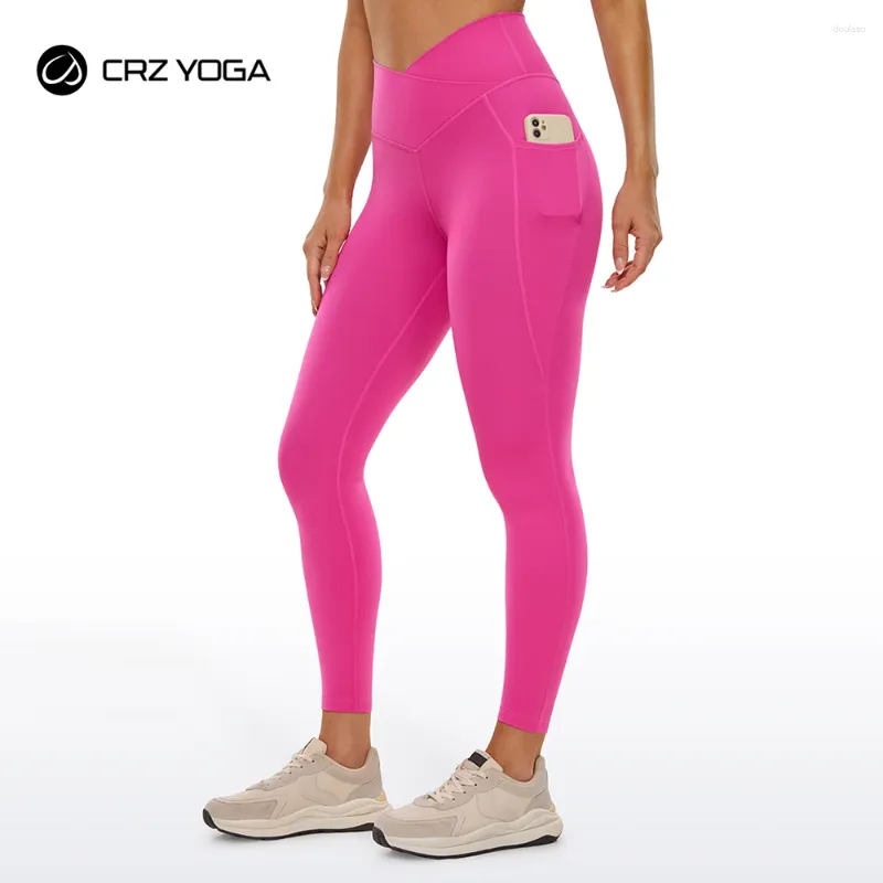 Pantalon actif CRZ YOGA Butterluxe Leggings d'entraînement taille croisée pour femmes avec poches 25 "- V Cross High Gym Lounge