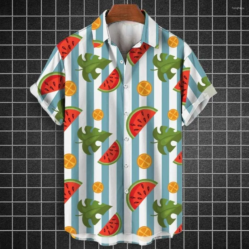 Camisas casuais masculinas camisa de frutas para homens verão manga curta tops lapela botão básico homem roupas praia férias roupas 2024