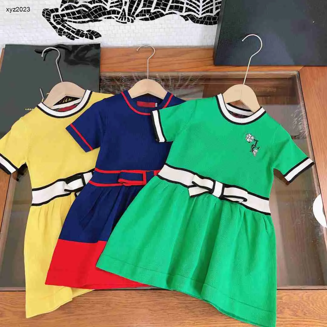 Fashion girl dresses Embroidered logo Jersey dress summer baby skirt Size 100-160 CM kids designer clothes Short sleeved child frock 24Feb20