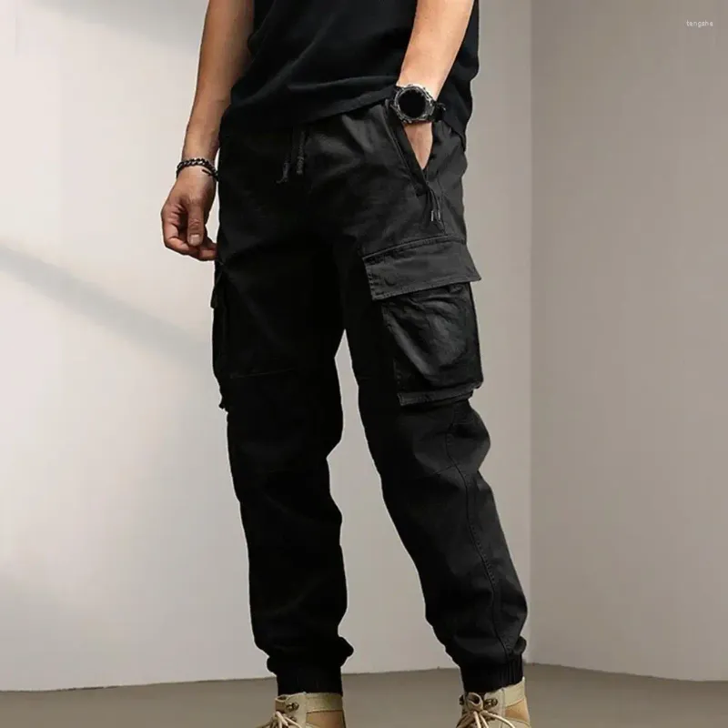 Men's Pants Multi-pocket Design Soft Breathable Cargo With Ankle-banded Loose Fit Multi Pockets Drawstring For Casual