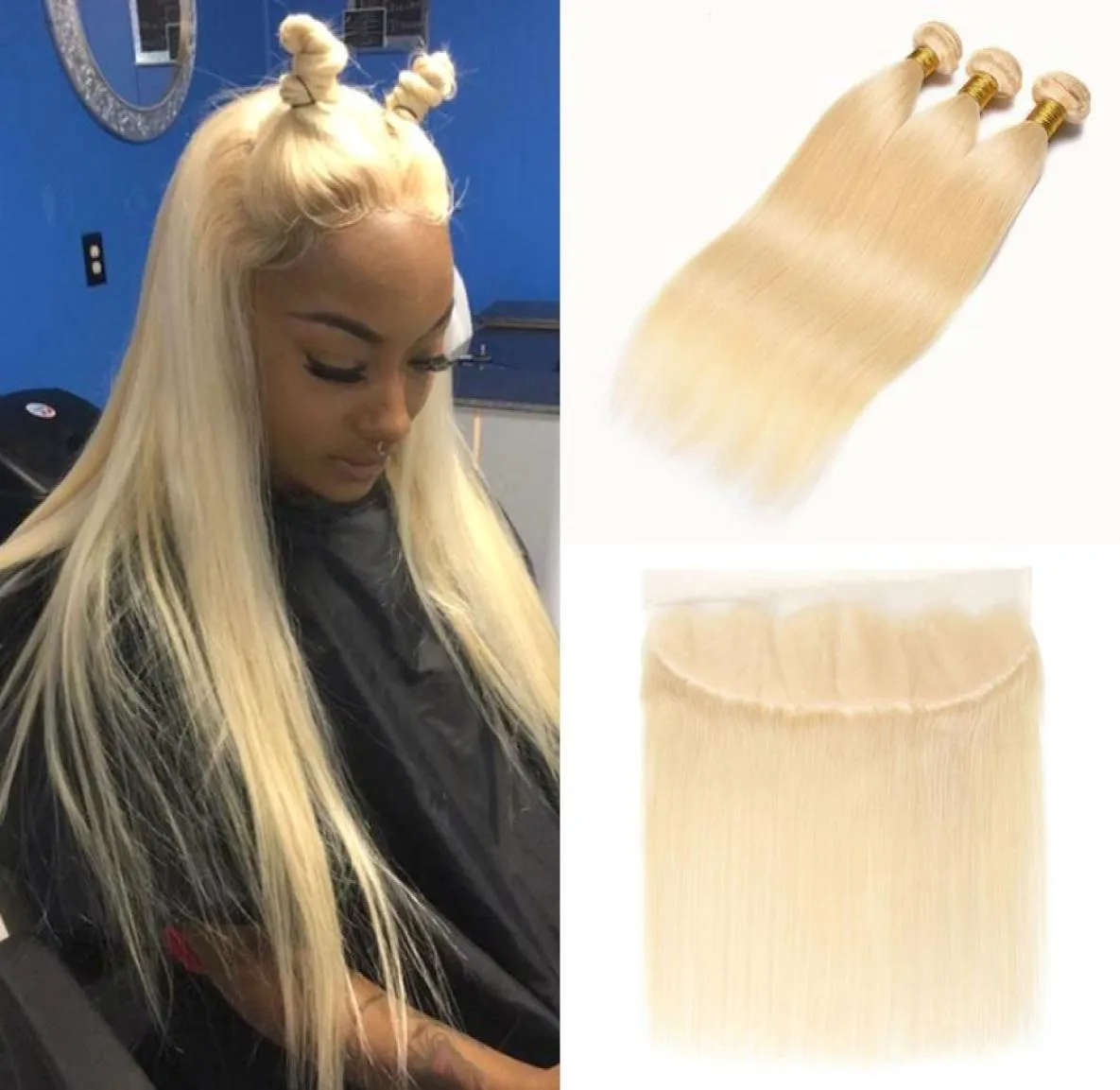 Brésilien droit 613 faisceaux blonds et dentelle frontale 1024 pouces 9A vendeur de cheveux blonds tissage de cheveux humains péruviens 613 blond Exte4627354