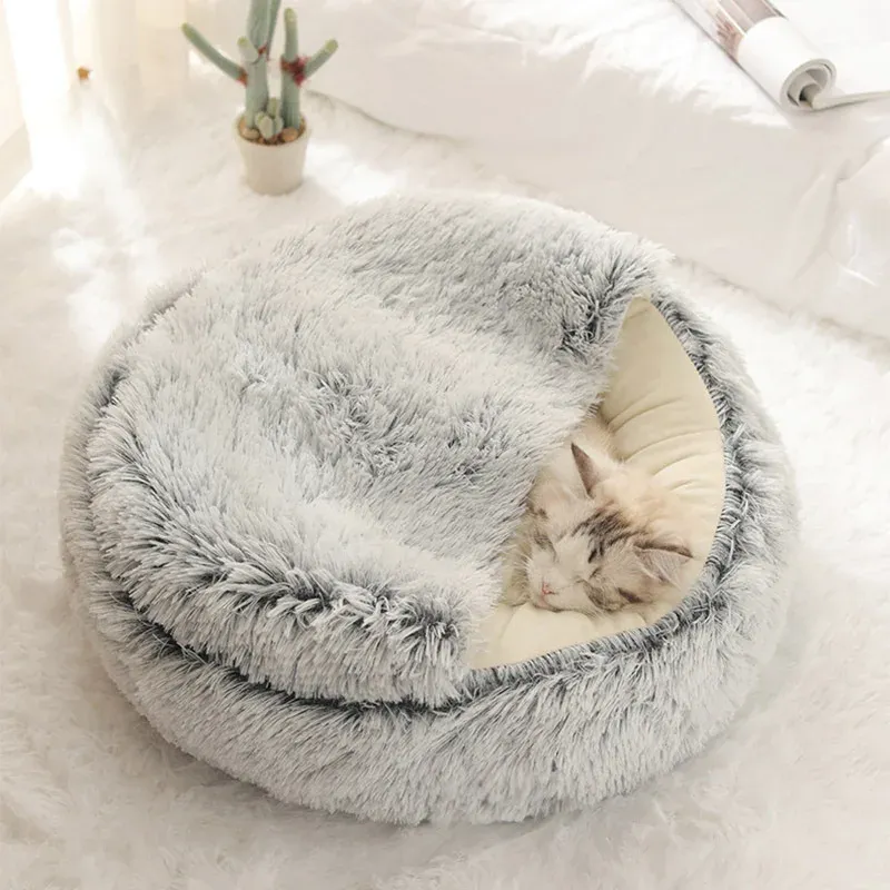 Zwierzęta ciepłe łóżko dla psów okrągła pluszowa sofa domu miękki spanie dla psów koty gniazdo 2 w 1 łóżko dla zwierząt domowych