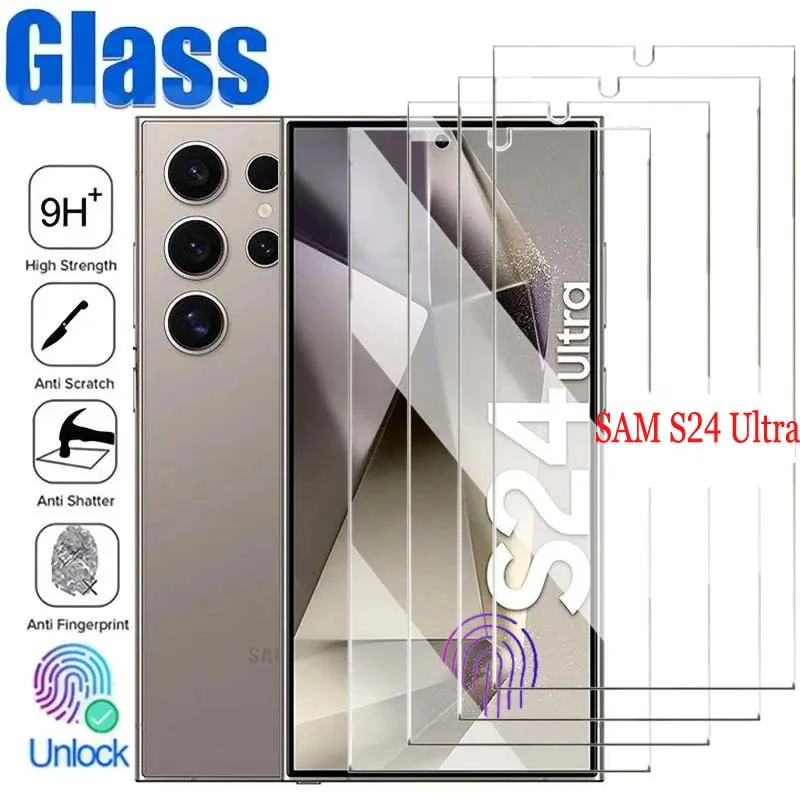 بصمات الأصابع فتح الحرير الزجاج المقسى صافيًا لـ Samsung S24 Ultra S23 Plus S22 S21 Galaxy Note 20 0.18mm 2.5d Full Glue Premium Proof Protector Oppbag