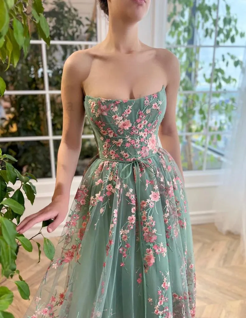 slim fit dress slacks Sage Green Tea Length Lace Corset Wedding Guest Dress Prom Dress main image 1