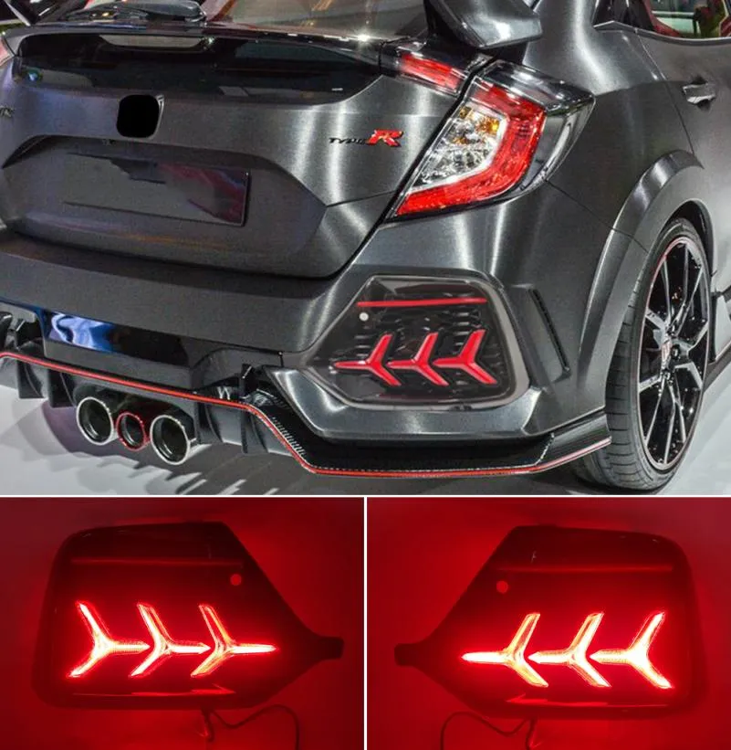 2PCS For Honda Civic Hatchback TYPE R Prototype 2016 2020 LED Reflector Lamp Rear Fog Lamp Bumper Light Brake Light6852233