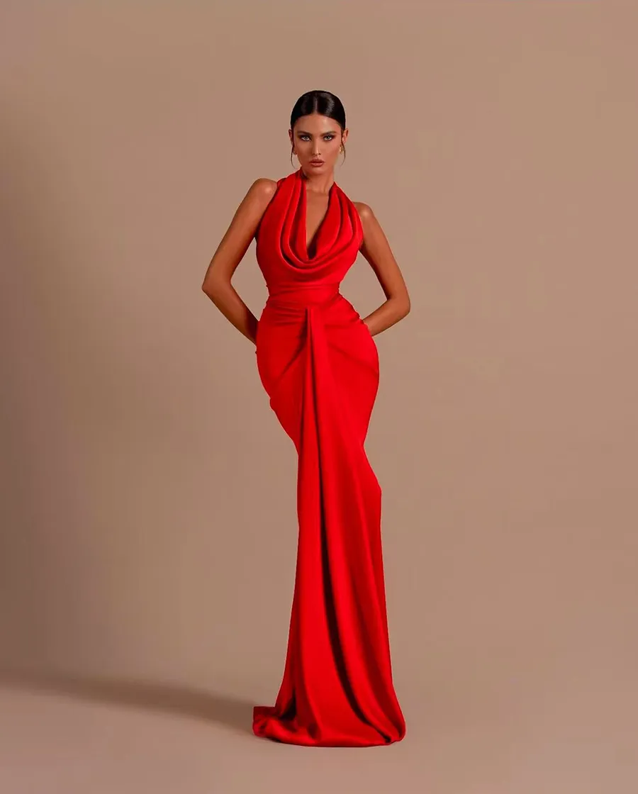 Rote Farbe Abendkleid für Frauen sexy Prom Kleid von der Schulter Rückenless Satin Long Maxi Kleid Fromal Party Meerjungfrau Feiern Sie Kleid Großhandel