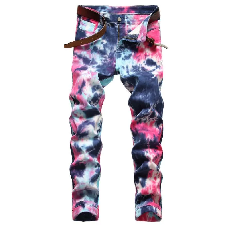 Ontwerper voor herenmode hiphop graffiti broek sport jogging elastische slim fit denim broek heren jeans