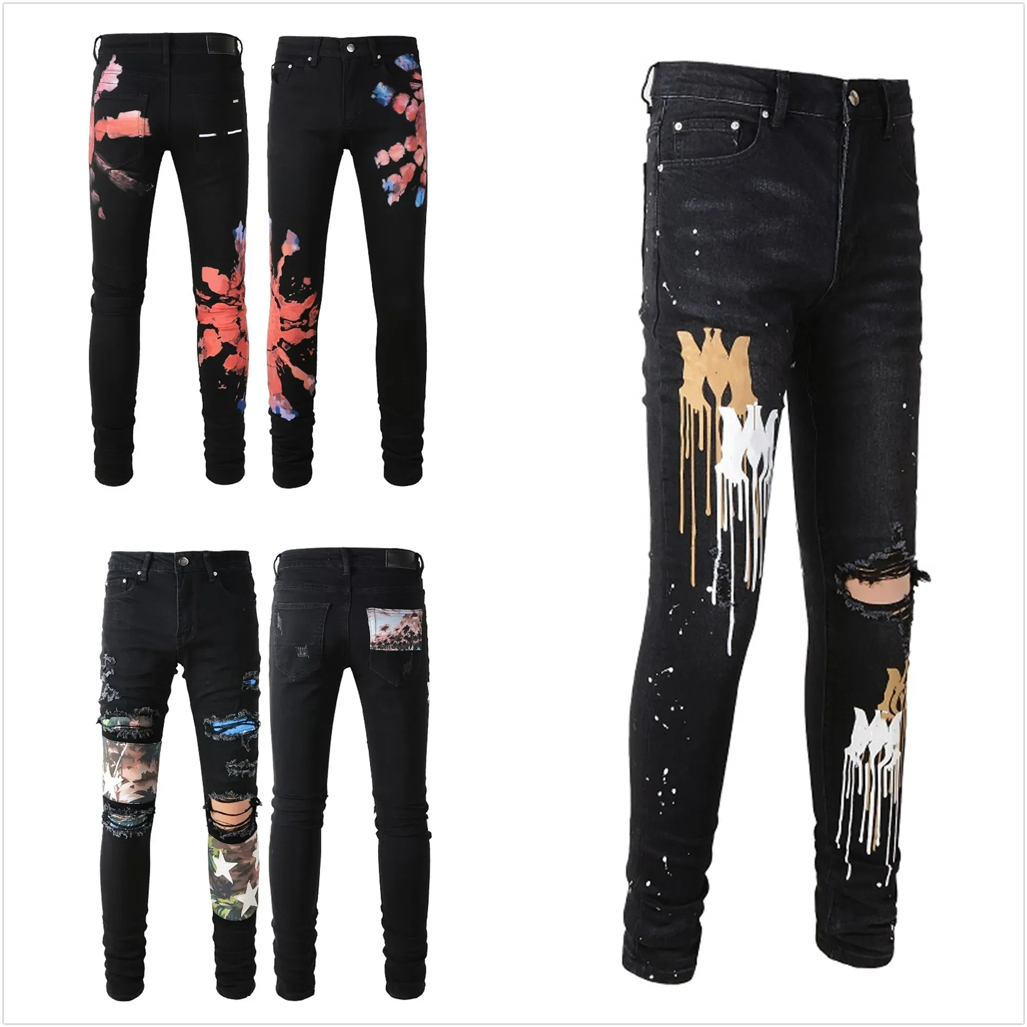 jeans para hombre jeans de diseñador jeans de moda de alta calidad para hombres estilo fresco diseñador de lujo pantalón de mezclilla desgastado motociclista rasgado negro azul jean slim fit motocicleta 2023