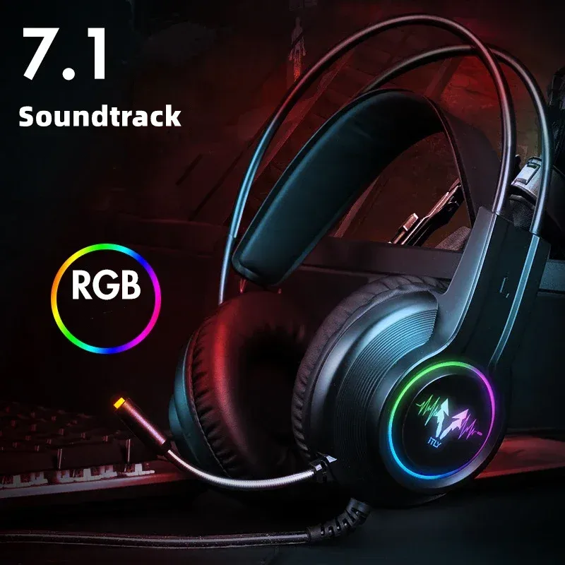 Kulaklıklar 7.1 Ses Efekt Oyun Kulaklıkları 7 Renk Led Glow Gamers Kablolu Kulaklık Surround Stereo RGB kulaklıklar PS4 Bilgisayar için MIC ile