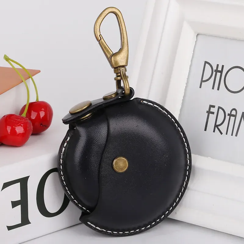 Coin Purses Women Genuine leather Retro Plain Circle Shaped earphone Small Wallet Keychain