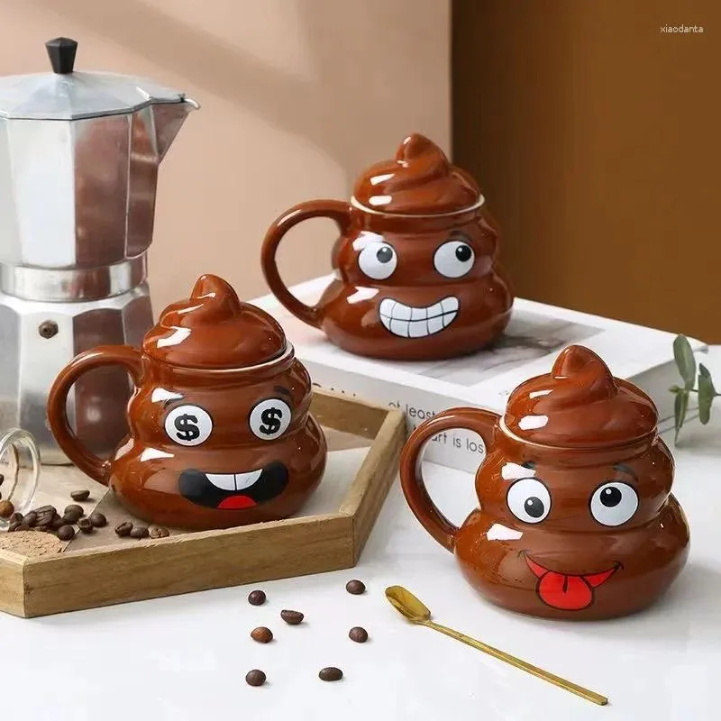 Tassen Cartoon Smile Poop Becher Lustige Keramik Wassertasse Mit Deckel Kaffeetassen Persönlichkeit Humor Geschenk Büro Trinkgeschirr