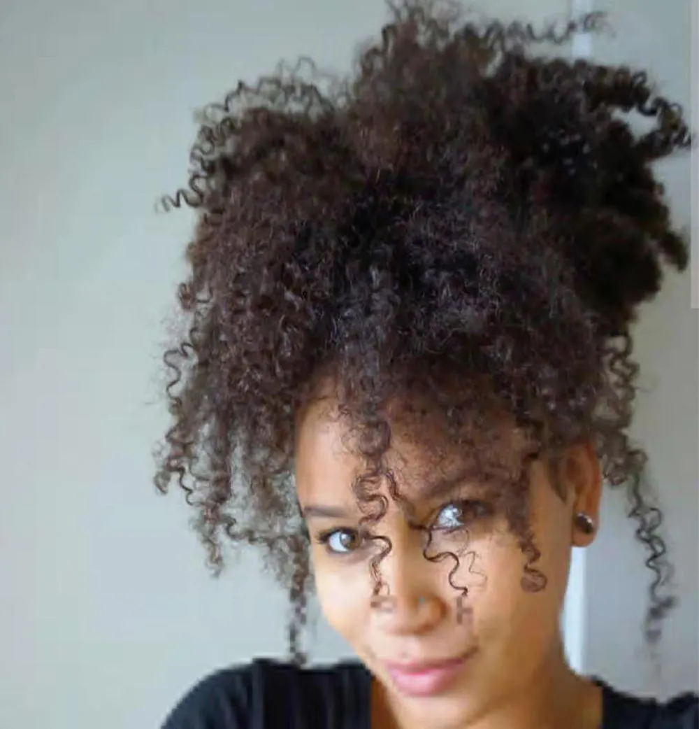 Short human hair ponytail New Style clip in high afro kinky curly human hair drawstring ponytail hair extension for black women 128140034