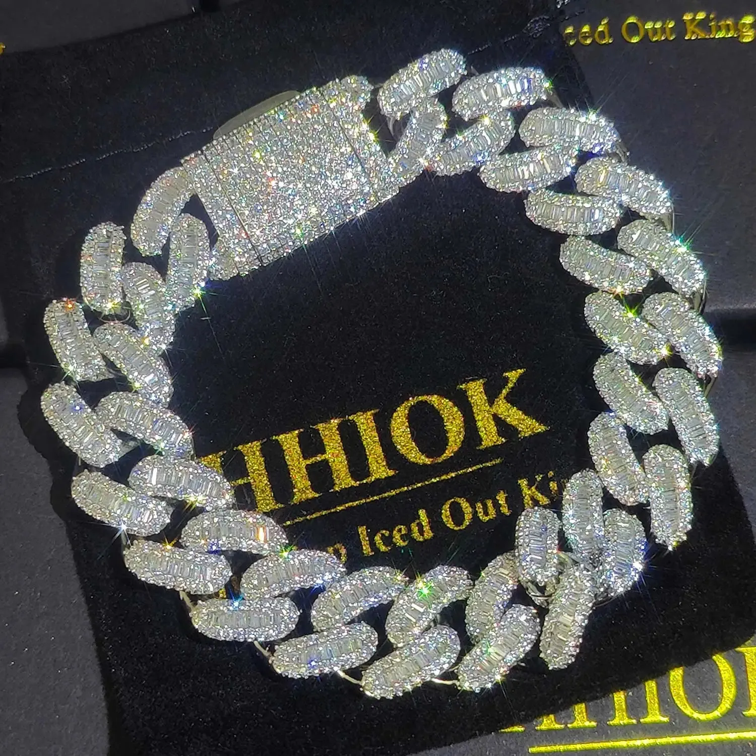 Artiglio Hip Hop Impostazione Baguette 5A Cubic Zirconia Bling Iced Out 15mm Curb Miami Cuban Link Bracciali per uomo Rapper Gioielli 240226