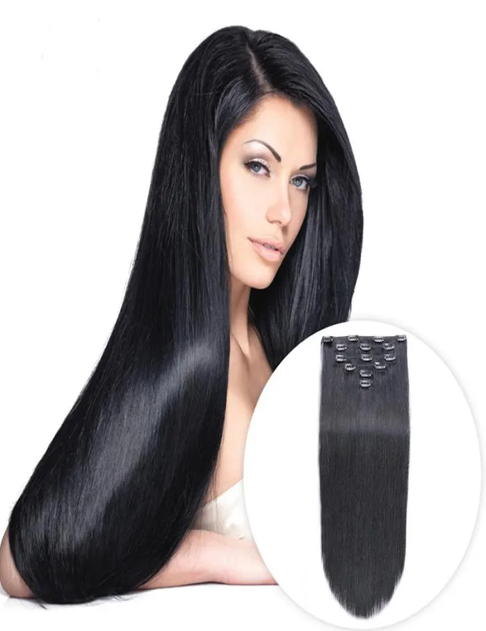 Set da 7 pezzi 7A Clip per capelli umani lisci brasiliani vergini non trasformati in clip da 100 g nelle estensioni dei capelli Remy clip Ins 4196748