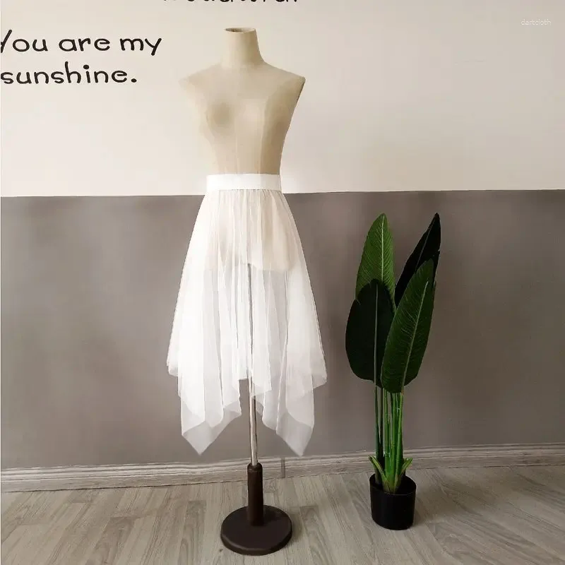 Etekler 2024 Moda Petticoat Yaz Sıralı Katman Uzun Siyah Beyaz Tül Dantel Mesh Etek Kadınlar Fanilt etek Falda