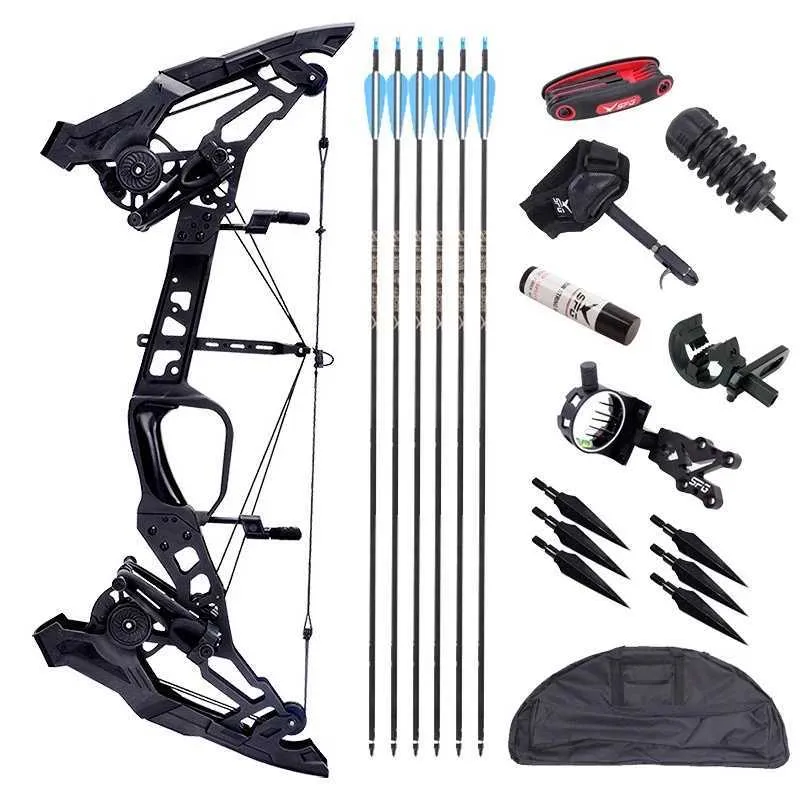 Bow Arrow Haute qualité 500 crête boule en acier arc de chasse arc de chasse accessoires de tir en plein air ensemble d'arc composé 20-60Lbs arc à poulies réglable YQ240301