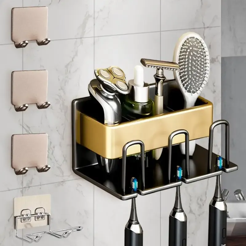 Hållare sparar rymd toalett rack stansfri rymd aluminium krok fläkt ram badrum leveranser enkel installation elektrisk tandborste rack