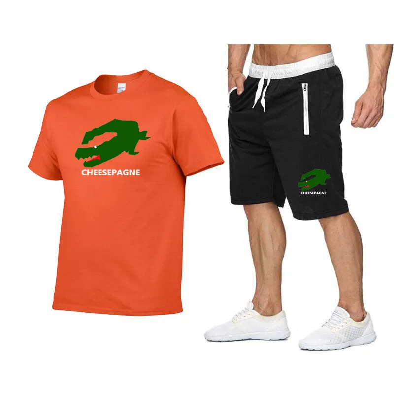 Summer Men's Fitness Fashion Leisure Spor Seti Spor Seti Seti Kısa Kollu T-Shirt Şort 2 Parçalı Set