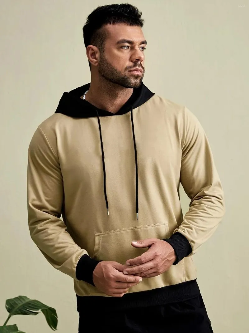 Hoodies masculinos contrastantes com capuz emendado esportes casuais de manga longa