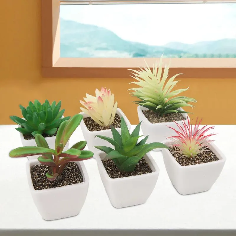 Decoratieve bloemen 6 stks Pot Artificial Succulents Plants in potten Plastic nep thuisplant Decor voor woonkamerkantoor