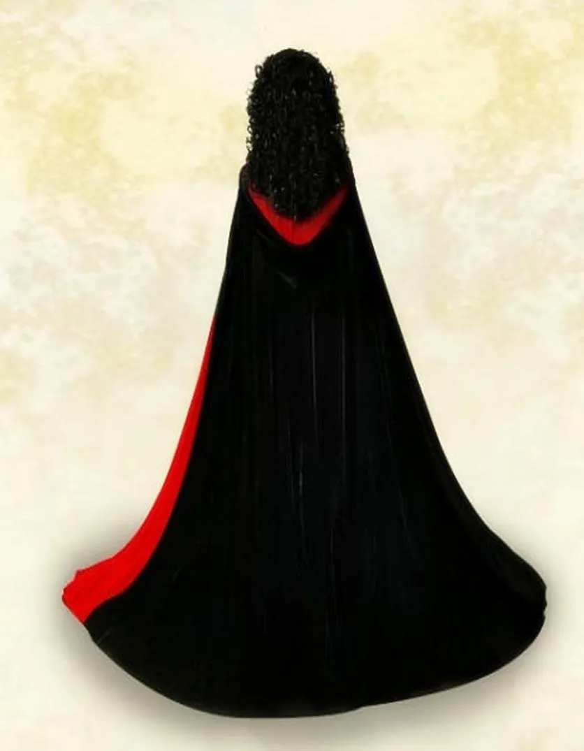 Black Hooded Velvet Long Cloak Cape Wedding Medieval Costume Wicca Gothic Wizard1089011