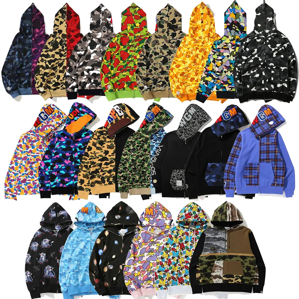 Mens Designer Hoodie Full Zip Up Shark Hoodies för kvinna svart kamouflagejacka blå huvtröja tröja kvinnor tröja långärmad teknisk fleece storlek s-xl