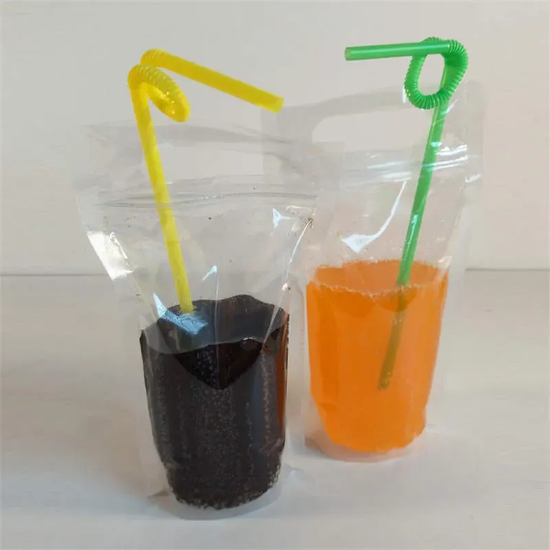 Portable Plastic Drinking Water Packaging Bags 250ml 500ml 750ml 1000ml Disposable Liquid Straw Stand Up Pouches For Beverage Milk Tea Coffee Juice Storage Pack