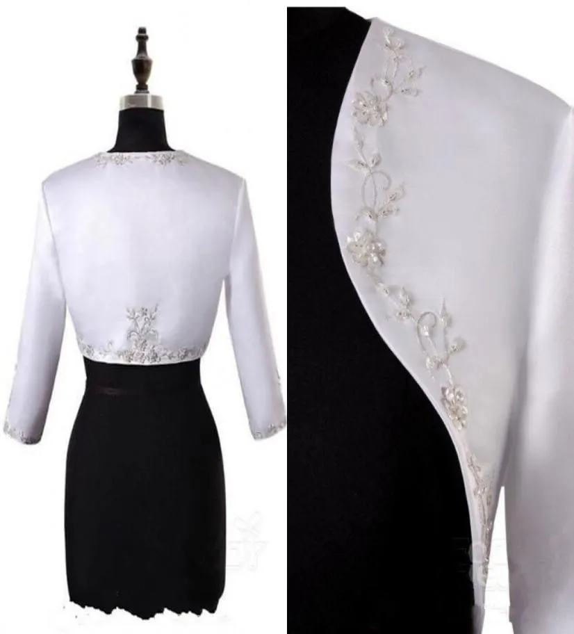 Embroidery Beaded Satin Bolero Jacket For Wedding Women Long Sleeve Wraps Jackets Women Formal Evening Party Bridal Dress 3071316